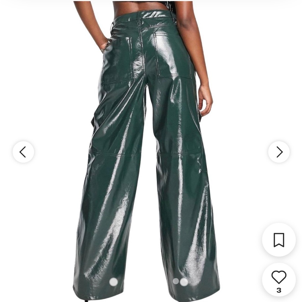 AFRM wide leg faux leather cargo pants in dark green